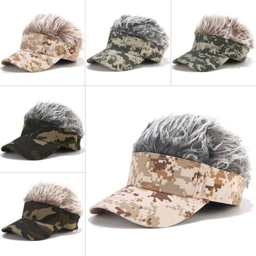 Sun Visor Cap Wig Peaked Adjustable Wig Camouflage Golf Wearing Wig Baseball Cap