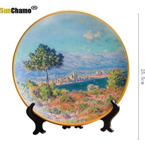 Ceramic Decoration Plate Decoration Living Room TV Cabinet Round Pendulum Plate Wine Cabinet Water Lily Creative Wall Sitting