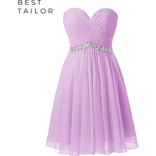 Short Bridesmaid Dresses Lilac Maid of Honor Gowns 2021 Hollow Back Crystal Sash Wedding Party Gowns vestidos de fiesta noche