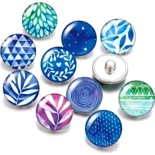 Beauty Flowers patterns 18mm snap buttons 10pcs mixed round photo glass cabochon style for snap button jewelry