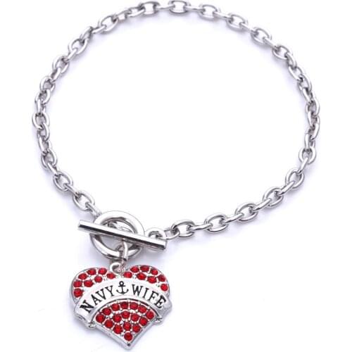 Fashion rhodium plated with sparkling crystals NAVY-WIFE heart charm bracelet New Arrival