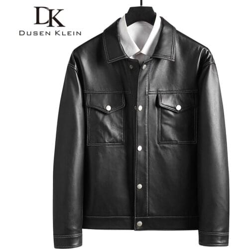 Men Genuine Leather Jacket Real Sheepskin Jackets Casual Black Pockets Autumn New Jacket for Man 98115-2