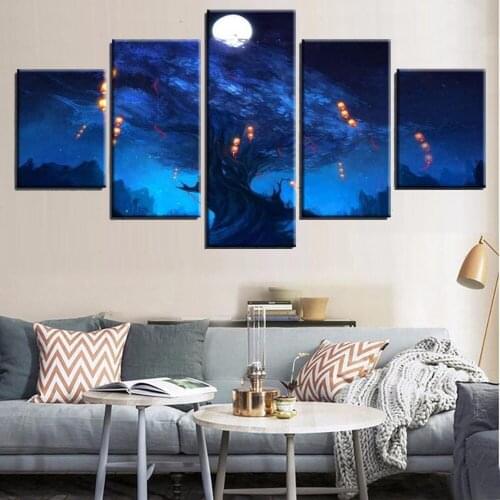 Wall Art Canvas Painting 5 Piece Modular Pictures Wish Tree Anime Poster HD Prints Modern Home Decor Living Room Decoration
