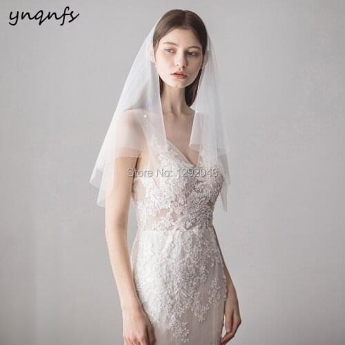 Real 2 Layers Pearls Vintage Voile de Mariee Velo Simple Wedding Veil Elbow Length Bridal Veil YNQNFS V64