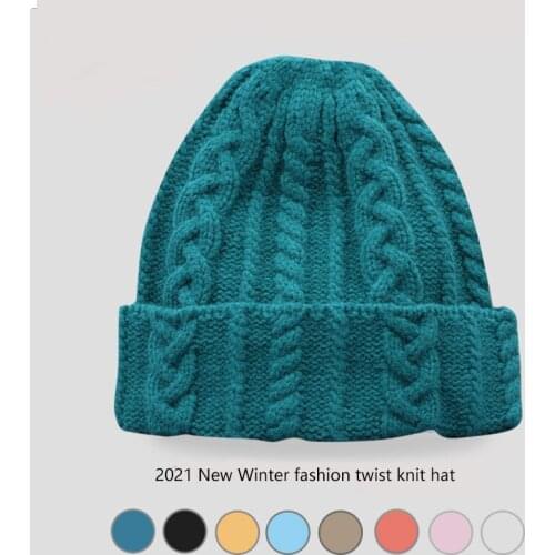 2021 NEW womens winter hat Warm Knitted Striped Fur Pompom Wool BeaniesThick Skullies hip hop caps with Mens panama hat