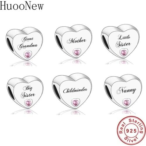 New Genuine 925 Sterling SilverNanny Mother Great Grandma Heart Charms Beads Fit Original pan Charms Bracelet Bangle Jewelry