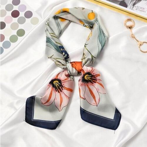 New 70x70cm Women Multifunction Polyester Silk Scarf Spring Blooming Flowers Printed Satin Small Square Wraps Florals Scarves