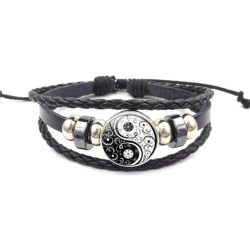 New Fashion Vintage Unisex Yin Yang Pattern Multi-layer Faux Leather Adjustable Bracelet