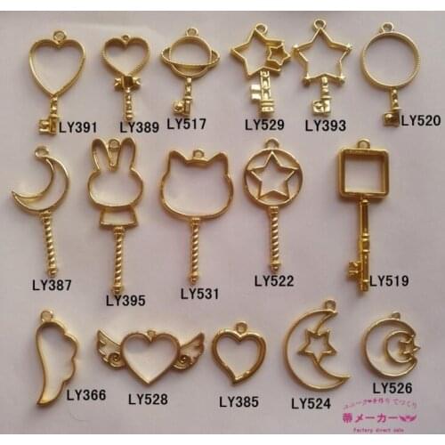 WholeSale 500pcs/lot Cute Magic Wand Shape Moon Star Key Rabbit Love Wing Pendant DIY Making Accessories For Necklace 16 pattern