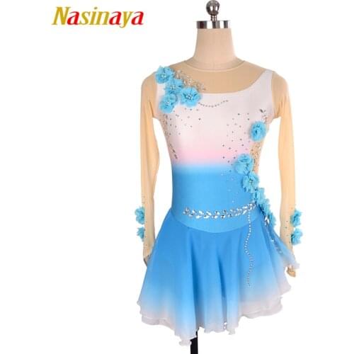 Nasinaya Figure Skating Dress Customized Competition Ice Skating Skirt for Girl Women Kids Gradient Color Performance Flower