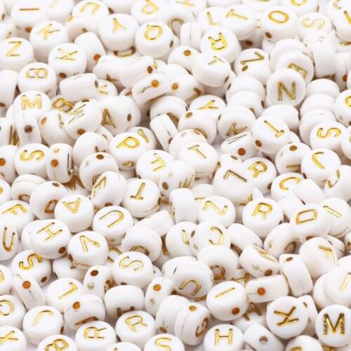 100-500pcs Flat Round White and Gold Mixed Letter Acrylic Beads Loose Spacer Alphabet Beads For Jewelry Making Diy Accessories