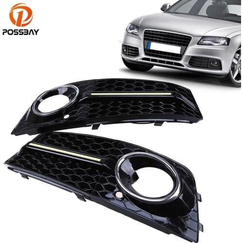 POSSBAY Car LED DRL Daytime Running Light Front Fog Light Cover DRL LED Grille for Audi A4/B8 2007-2011 Pre-facelift