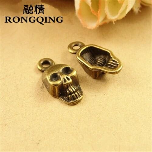 RONGQING 11*8MM 100pcs/lot Metal Skull Charms Bronze Pendant DIY Jewelry Making Bracelet Necklace