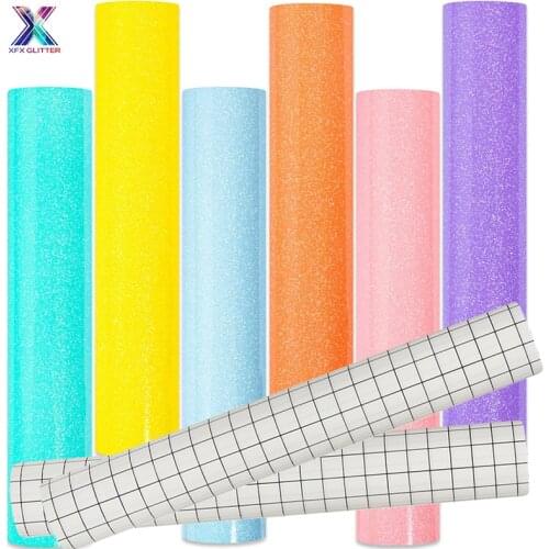 XFX HTV Craft Self-Adhesive Vinyl 12" X 12" 8 Sheets Permanent Vinyl Candy Glitter Pack for DIY Decorations Film Cup DIY Cricut