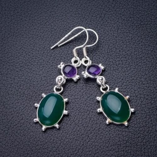 StarGems Natural Chrysoprase And Amethyst Handmade 925 Sterling Silver Earrings 1.75" D6692