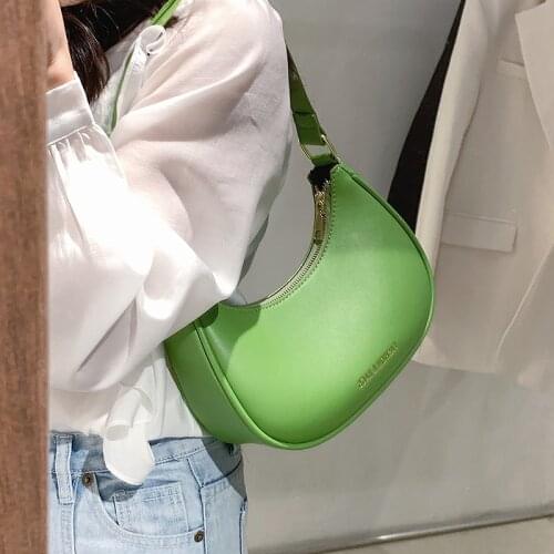 С доставкой Simple solid color Small PU Leather Saddle Crossbody Bags 2021 Summer Luxury Brand Chain Shoulder Handbags Purses