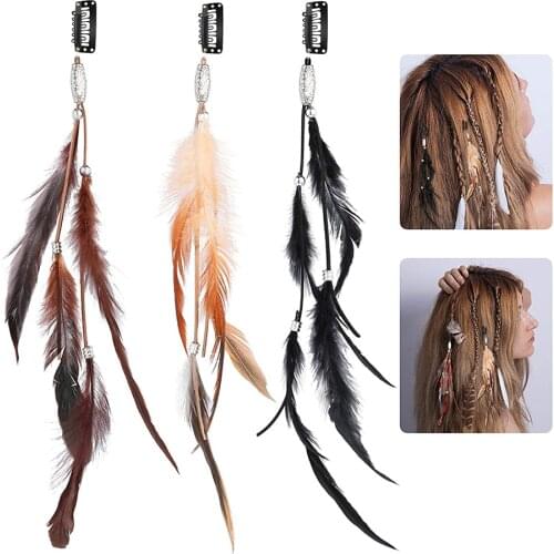 Handmade Boho Hippie Hair Extensions with Feather Clip Comb Headdress DIY Accessories for Women Gifts Valentines Day Present