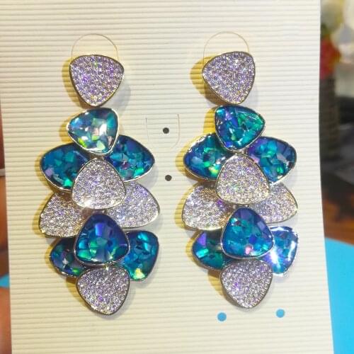 High Quality Blue Opal CZ Luxury Bride Wedding Pendant Earrings Shiny Fashion Noble Ladies Party Show Earring Jewelry