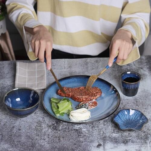 Japanese fashion style kiln dishware business hotel restaurant steak plate ceramic tableware dinner plates
