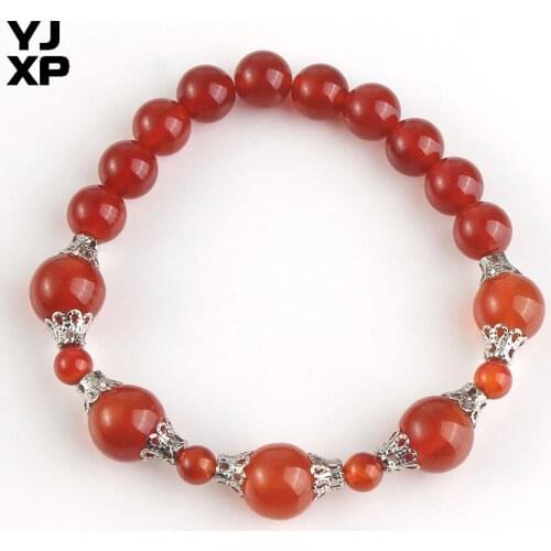 YJXP Handmade 8-10mm Red Onyx Quartzs/Black Agates Minimalist Round Beads Bracelet Spiritual Energe Fashion Jewelry