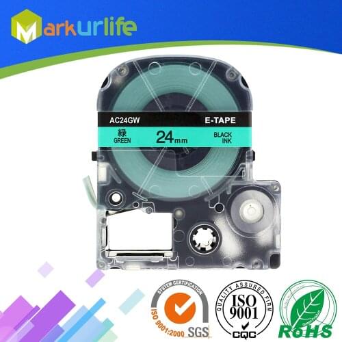 1 Pack SC24G Green Label Black Text 24mm Printer Tape Compatible EPSON Label Printer Ribbon, For King Jim TEPRA Tape