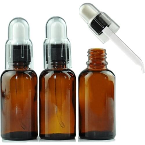 30 ML Essential Oil Bottle Empty Sharp Bend Dropper Bottle Dark Brown Refillable Cosmetic Container Transparent Cap Essence Vial