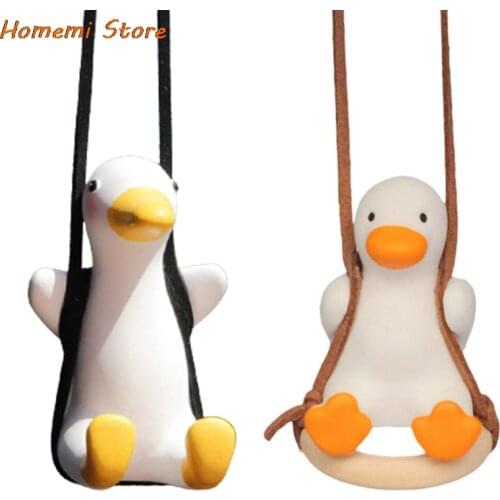 Cute Anime Car Accessorie Swing Duck Pendant Auto Rearview Mirror Ornaments Birthday Gift Car Decoration