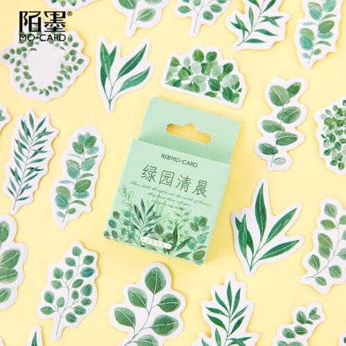 45pcs/Box Cute Green Leaves Plant Decorative Adhesive Stickers Planner Scrapbooking DIY Diary Stick Label Journaling Stationery