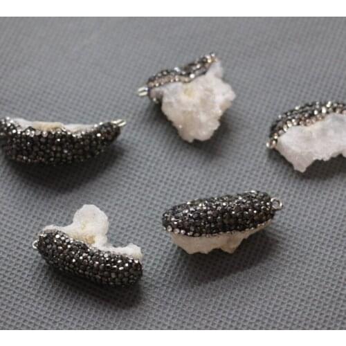 5pcs per Lot White Druzy Crystal Necklace Pendant, Top Drilled Nuggets Gems Stone Chunks, DIY Fashion Women Jewelry Making Beads
