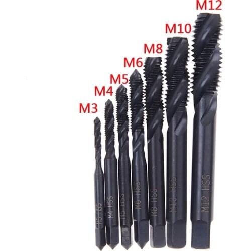 7PCS/Set HSS Machine Screw Thread Metric Plug Tap Drill Set M3 M4 M5 M6 M8 M10 M12
