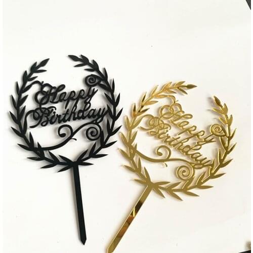 Acrylic Leaf Happy Birthday Cake Topper Party Supplies Kids Favors Cake Decorating Party Supplies Baking Cute Gifts