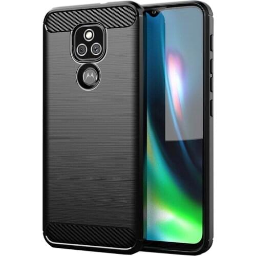 Shock Absorption Cover Soft TPU Anti Scratch Carbon Fiber Back Case With Screen Protector for Motorola Moto E7 Plus/G9/G9 Play