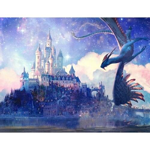 Diamond mosaic landscape 80x105cm 5d diy diamond painting castle phoenix full square 3d diamond embroidery sewing art home decor