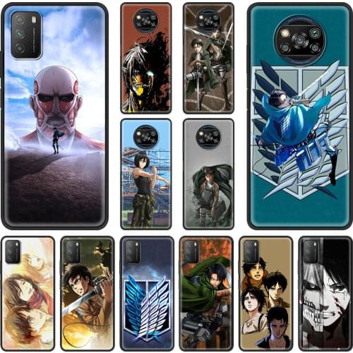 Phone Case For Xiaomi Mi Poco X3 NFC F2 M3 Note 11 10 Lite 5G 9 9T SE 10T Pro A2 CC9 CC9E Black Cover Cute Anime Attack On Titan