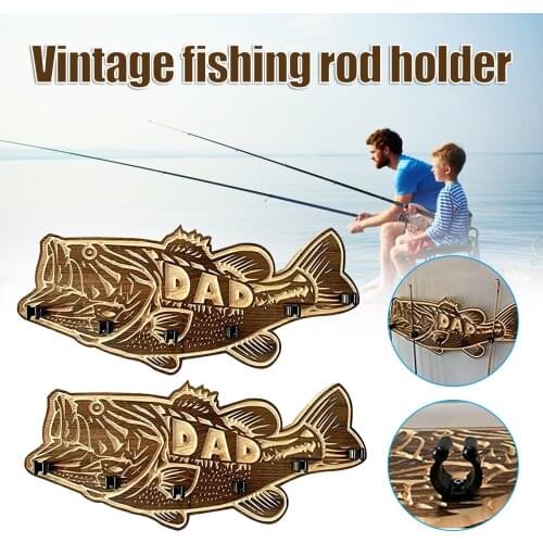Wood Large Mouth Bass Fishing Rod Holder Wooden Fishing Rod Rack DIY Fishing Gear and Fishing Gifts for Dad