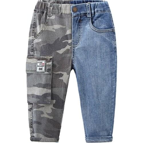 Toddler Boys Denim Pants Kids Casual Korean Style Pants Fashion Color Stitching Asymmetry Jeans for Boys Child Trousers 2-9 Y