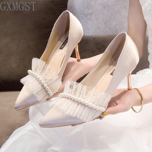 Temperament Narrow Band Of Rhinestones French High Heels Fairy Style Fashion Pointed Toe Womens Pumps Elegant Party Dress Shoes