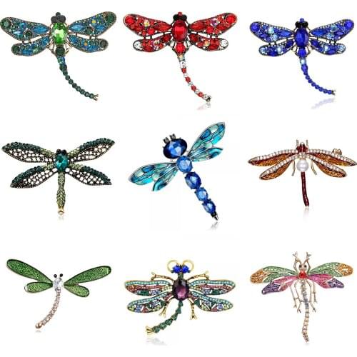 Multi Styles Dragonfly Rhinestone Enamel Brooch Exquisite Chic Insects Animal Brooch Pin Costume Decoration Lapel Pins Gifts