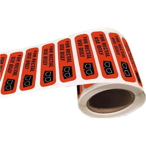 500"for Rectal Use Only" Waterproof - 1.5" x 3/8" Fluorescent Orang Stickers with Permanent Adhesive