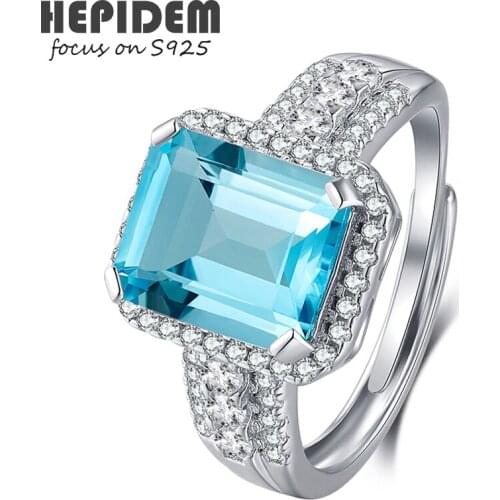 HEPIDEM 100% Really Topaz 925 Sterling Silver Rings 2021 New Women Natural Blue Gemstones Engagement Gift S925 Fine Jewelry 3289