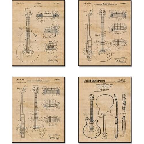Retro Guitar Poster Guitar Drawing Design Bedroom Study Hanging Painting Decorations for Home Room Decor Aesthetic Music