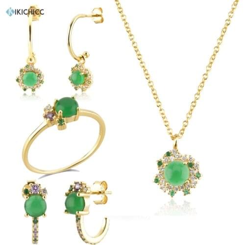 KIKICHICC 925 Sterling Silver Gold Lofoten Island Green Rainbow Hoops Earring Piercing Drop Pendiente Necklace Jewelry Set