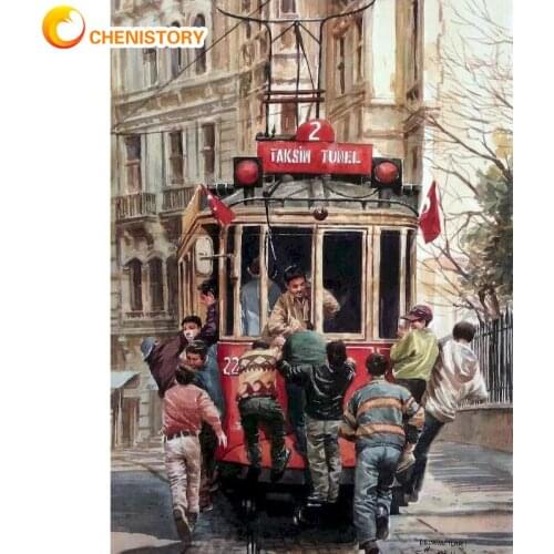 CHENISTORY Street DIY Painting By Numbers Bus Oil Paint By Numbers Kit Landsape On Canvas HandPainted Wall Art Gift Home Decor
