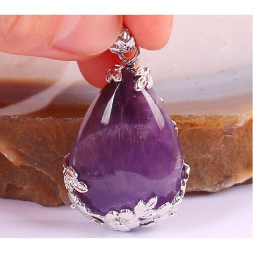 Natural Teardrop Purple Crystal Bead GEM Pendant Jewelry For Gift S085