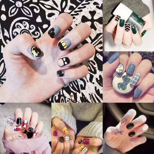 New fashion pure color false nails french 24pcs short size cute cartoon fake nails Japanese lady full nail tips acrylic