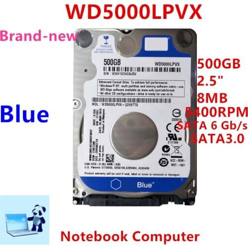 New HDD For WD Brand Blue 500GB 2.5" SATA 6 Gb/s 8MB 5400RPM For Internal Hard Disk For Notebook Hard Drive For WD5000LPVX