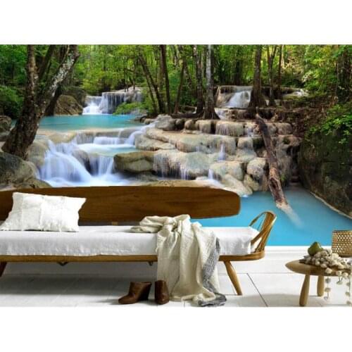 Custom 3D Waterfalls Forests Stones Trees Nature papel de parede,living room sofa TV wall bedroom waterfall mural wallpaper