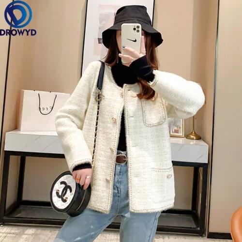 2021 Autumn Knitted O-neck Cardigan Sweater Coat Female Loose Wild Western-style Plaid Outer Wear Single-breasted Thick Sweater