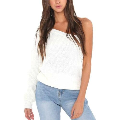 2021 Autumn Winter Basic Women Sweater One Shoulder Knitted Sweater Female Pullover Jumper Casual Streetwear