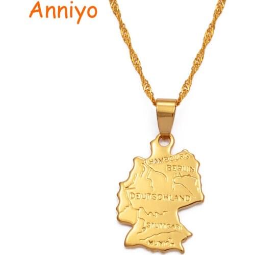 Anniyo map of deutschland necklace pendants 45cm/60cm chain for women gold color jewelry germany map german #007710